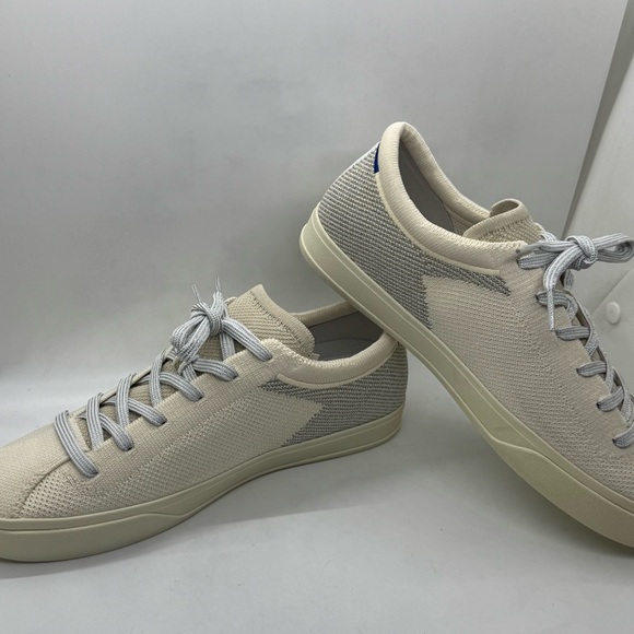 Rothy's The Lace Up Sneakers in Diamond Twill Shoes Cream Silver Size 9 NEW - Picture 6 of 11